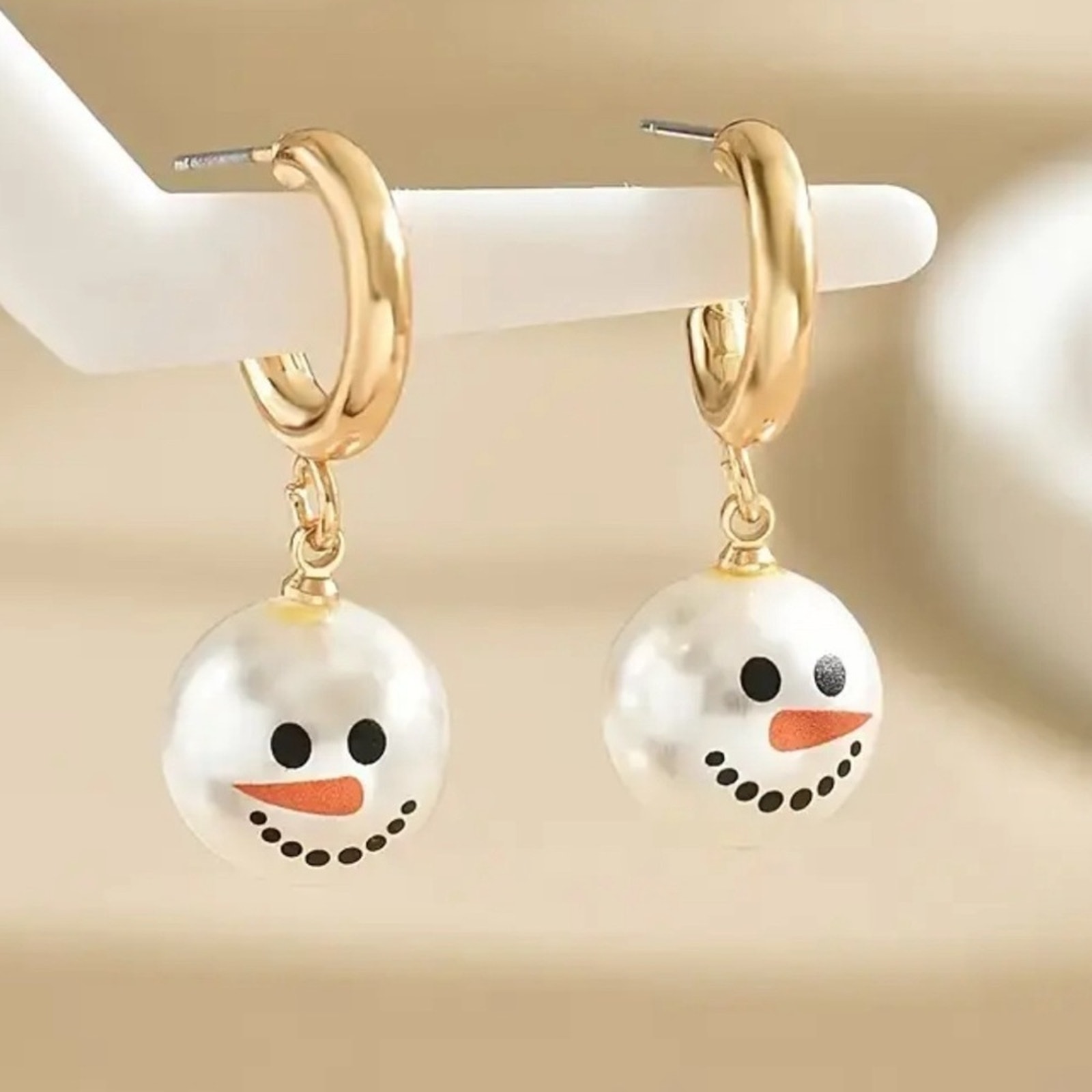 Snowman Pearl Christmas Earrings